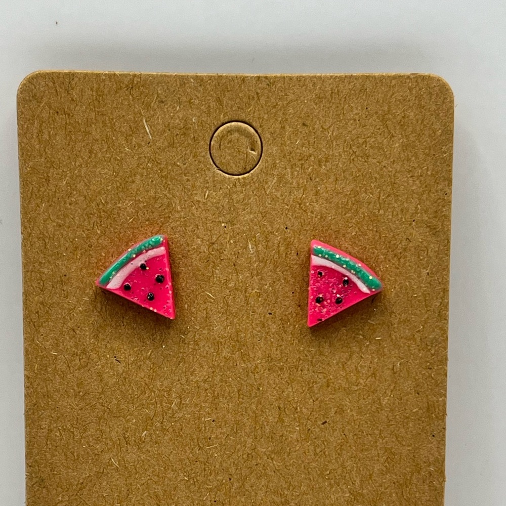 Glittery watermelon slices, stud earrings